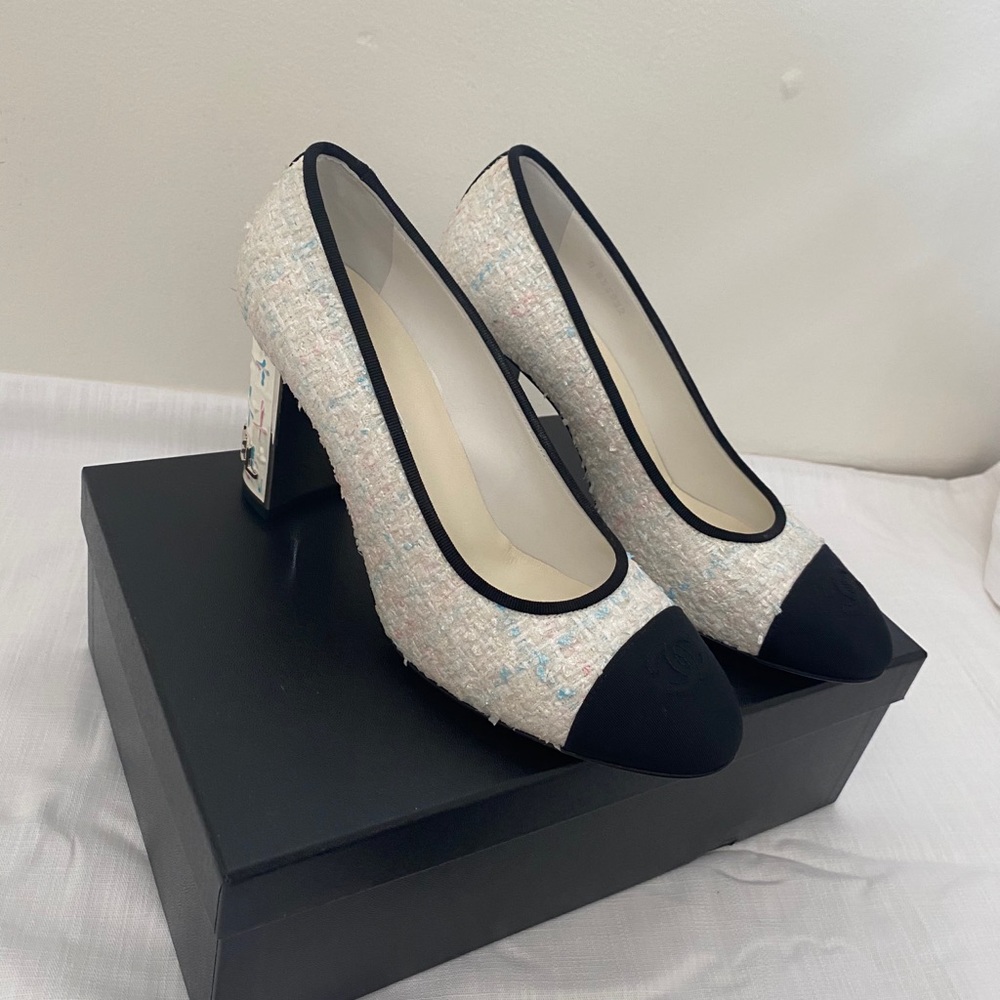 Chanel Easter Block Heel with Paint Splatter